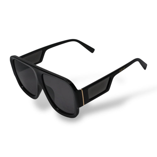 occhiali vzion black montatura nera vista laterale dettaglio aste design quadrato