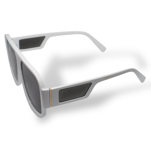 occhiali vzion white montatura bianca vista laterale dettaglio aste design quadrato